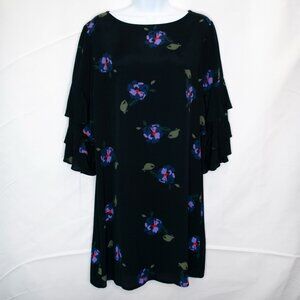 Sanctuary Dark Floral Shift Dress Womens S Small Black Ruffle Sleeve Casual N14X